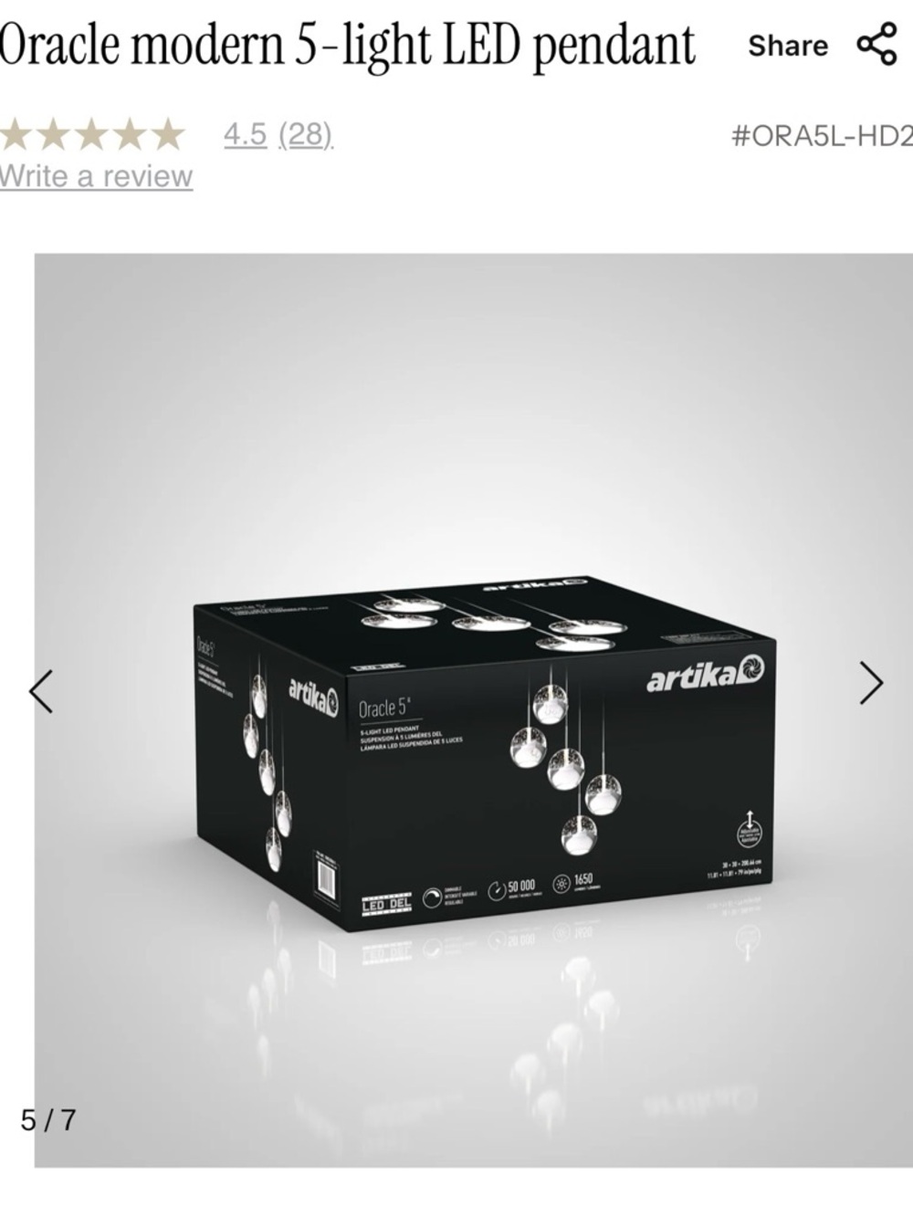 Artika Oracle 5-Light LED Pendant (brand new )